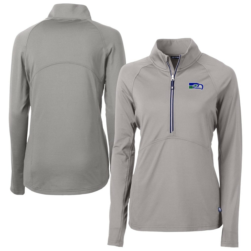 Seattle Seahawks Cutter & Buck Women's Historical Adapt Eco Knit Stretch Recycled Raglan Half-Zip Top - Gray Tops