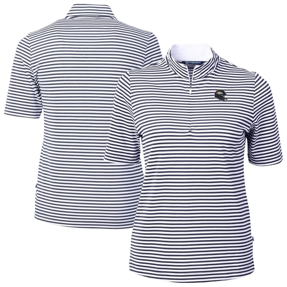 Denver Broncos Cutter & Buck Women's Virtue Eco Pique Stripe Recycled Quarter-Zip Top - Navy Tops