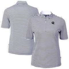 Denver Broncos Cutter & Buck Women's Virtue Eco Pique Stripe Recycled Quarter-Zip Top - Navy Tops