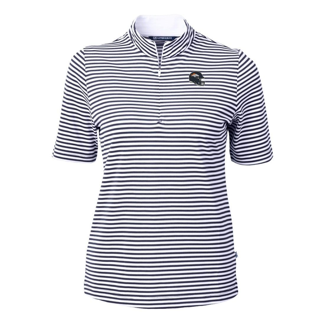 Denver Broncos Cutter & Buck Women's Virtue Eco Pique Stripe Recycled Quarter-Zip Top - Navy Tops