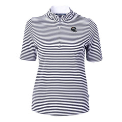 Denver Broncos Cutter & Buck Women's Virtue Eco Pique Stripe Recycled Quarter-Zip Top - Navy Tops