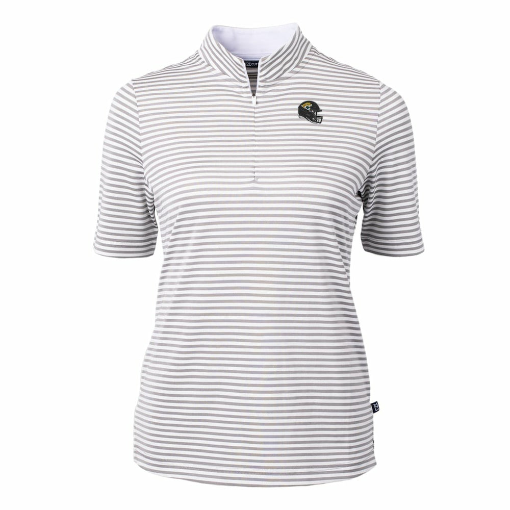 Jacksonville Jaguars Cutter & Buck Women's Virtue Eco Pique Stripe Recycled Quarter-Zip Top - Gray Tops