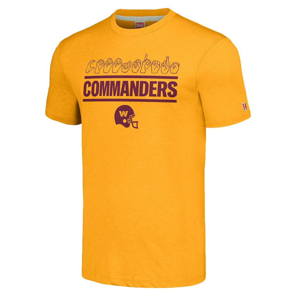 Washington Commanders Homage Unisex The NFL ASL Collection by Love Sign Tri-Blend T-Shirt - Gold T-shirts
