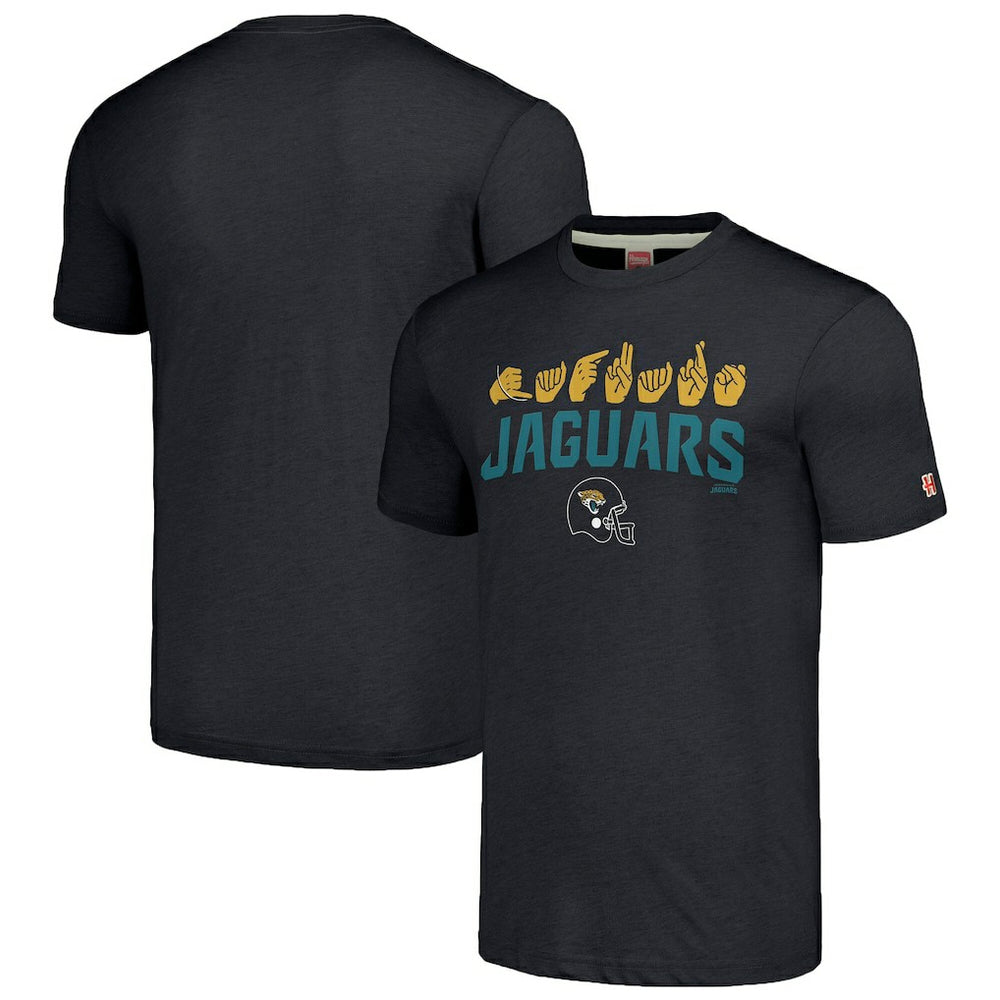 Jacksonville Jaguars Homage Unisex The NFL ASL Collection by Love Sign American Sign Language T-Shirt - Charcoal T-shirts