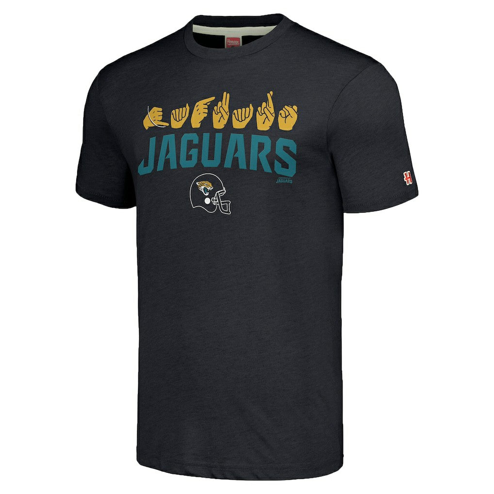 Jacksonville Jaguars Homage Unisex The NFL ASL Collection by Love Sign American Sign Language T-Shirt - Charcoal T-shirts