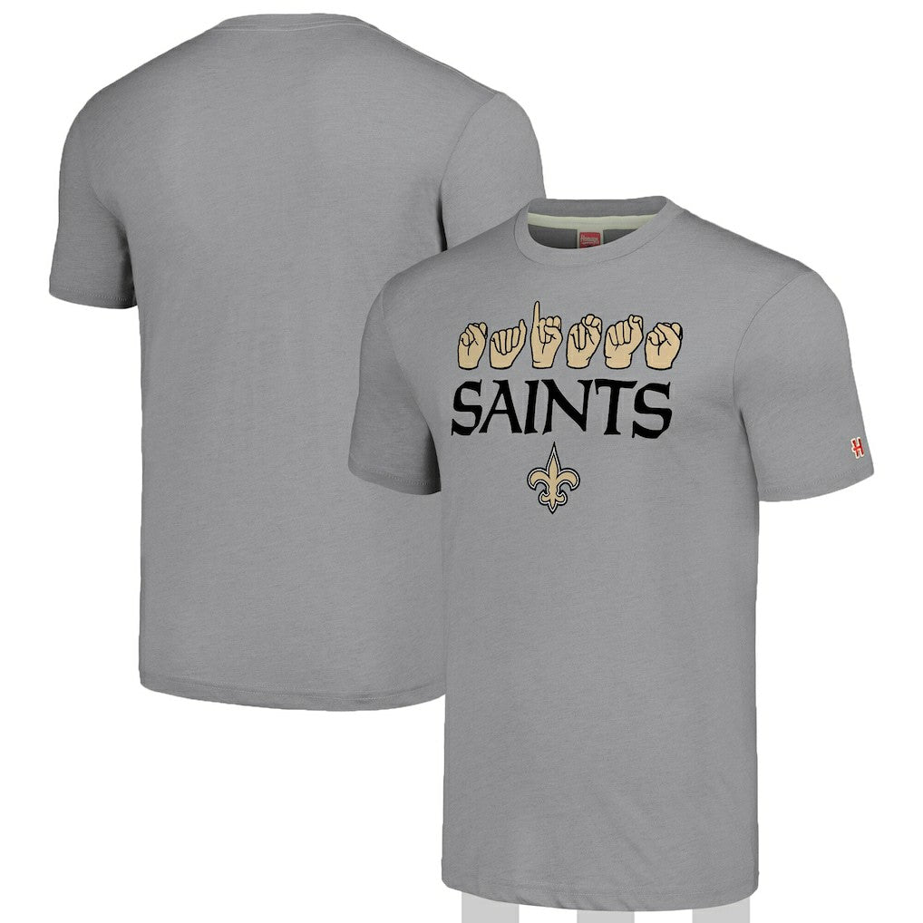New Orleans Saints Homage Unisex The NFL ASL Collection by Love Sign American Sign Language T-Shirt - Grey T-shirts