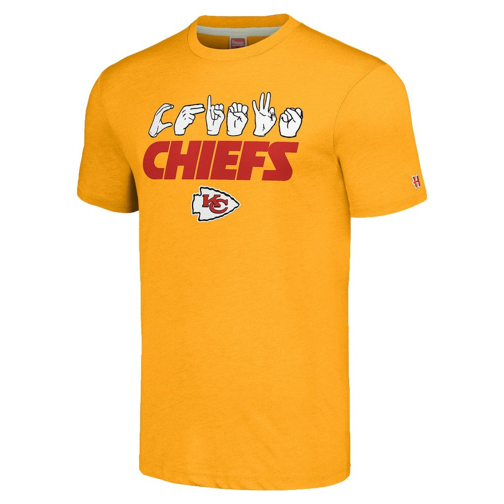 Kansas City Chiefs Homage Unisex The NFL ASL Collection by Love Sign American Sign Language T-Shirt - Gold T-shirts