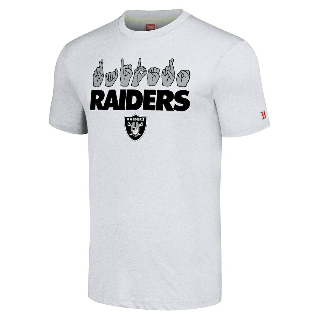 Las Vegas Raiders Homage Unisex The NFL ASL Collection by Love Sign American Sign Language T-Shirt - Ash T-shirts