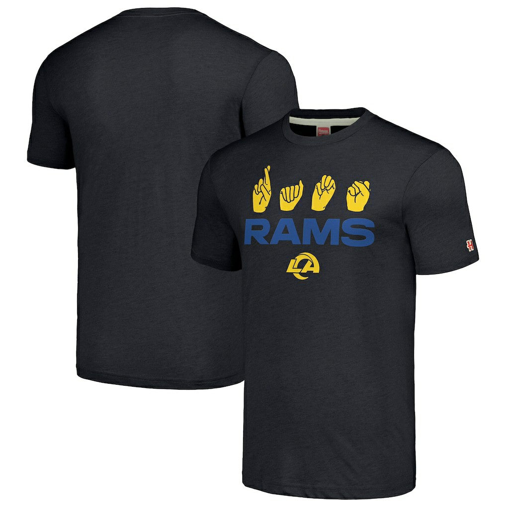 Los Angeles Rams Homage Unisex The NFL ASL Collection by Love Sign American Sign Language T-Shirt - Charcoal T-shirts