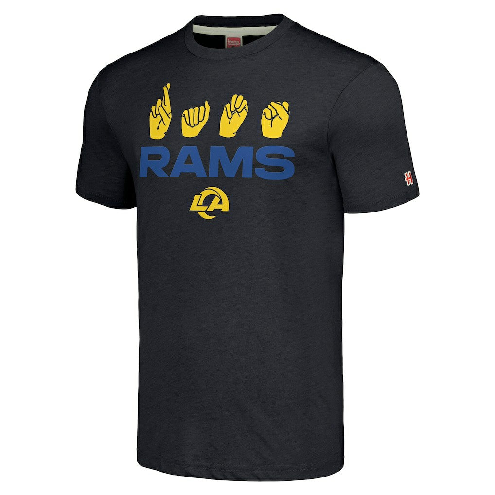 Los Angeles Rams Homage Unisex The NFL ASL Collection by Love Sign American Sign Language T-Shirt - Charcoal T-shirts