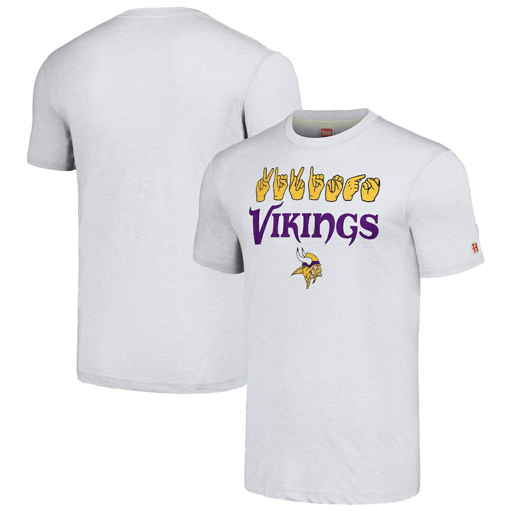 Minnesota Vikings Homage Unisex The NFL ASL Collection by Love Sign American Sign Language T-Shirt - Ash T-shirts