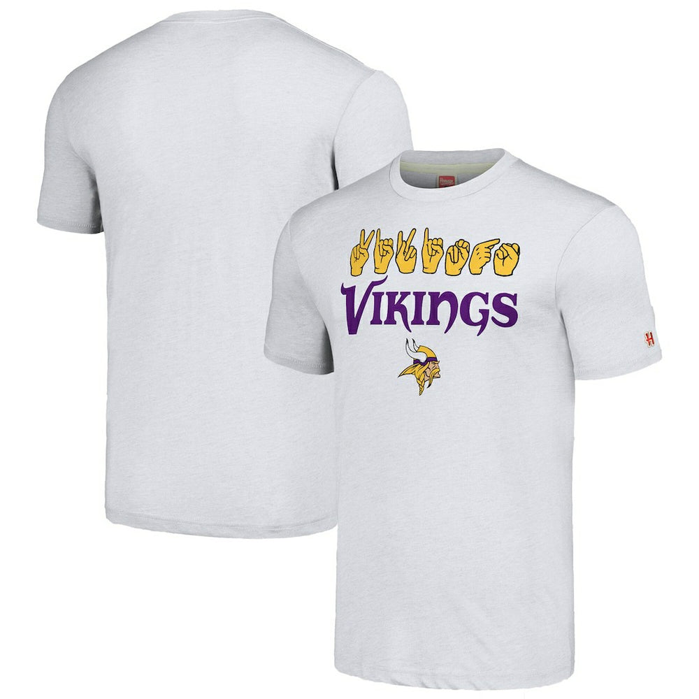 Minnesota Vikings Homage Unisex The NFL ASL Collection by Love Sign American Sign Language T-Shirt - Ash T-shirts