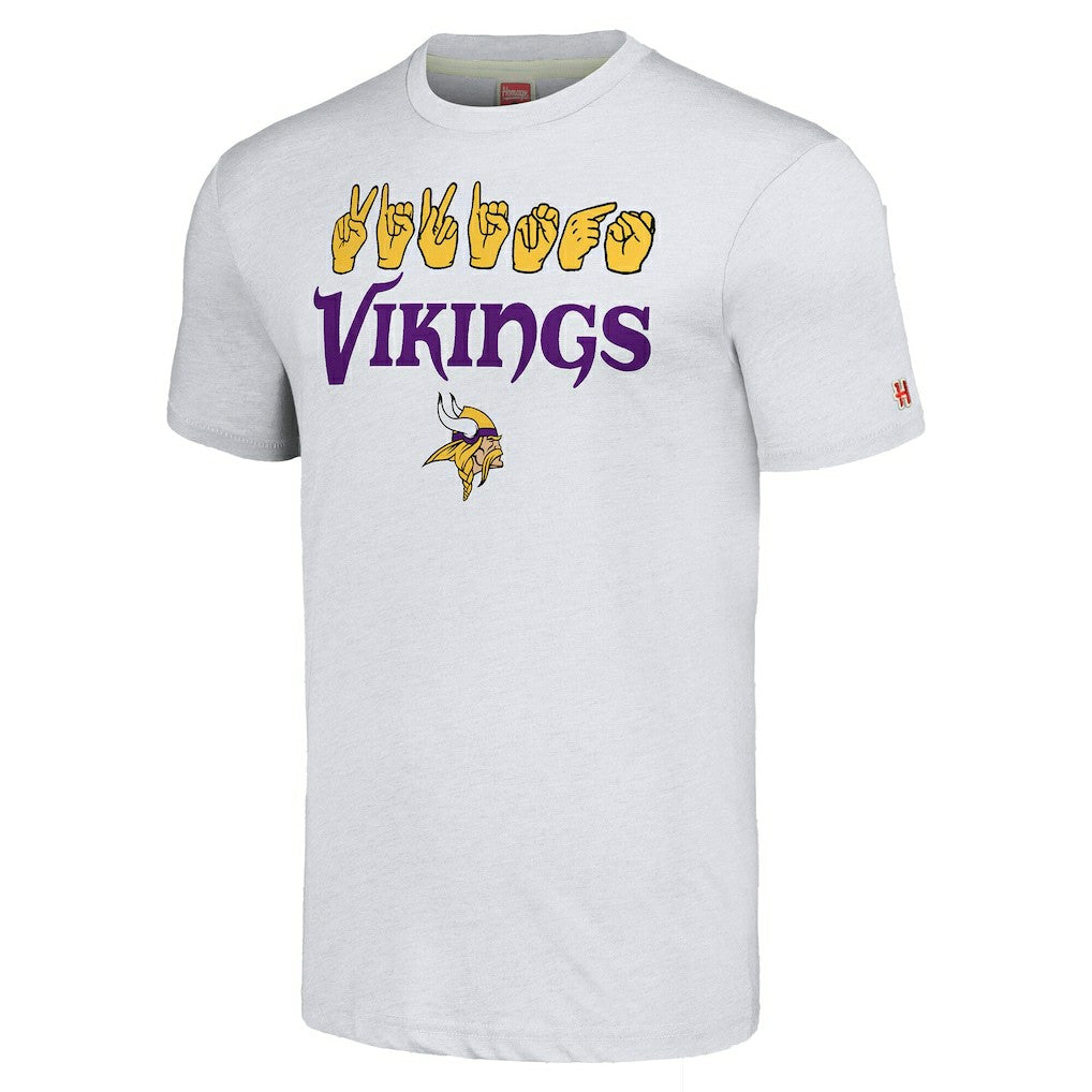 Minnesota Vikings Homage Unisex The NFL ASL Collection by Love Sign American Sign Language T-Shirt - Ash T-shirts