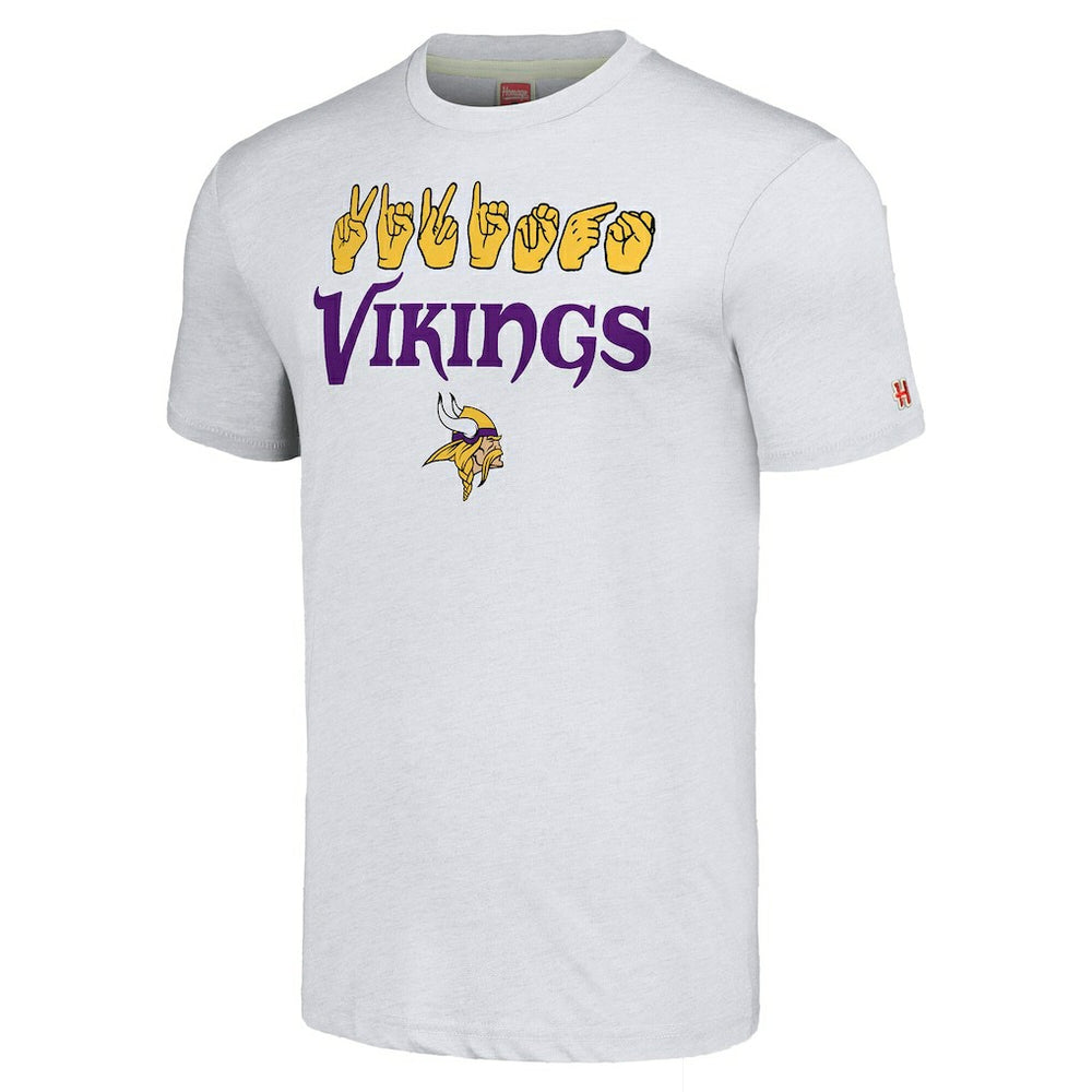Minnesota Vikings Homage Unisex The NFL ASL Collection by Love Sign American Sign Language T-Shirt - Ash T-shirts