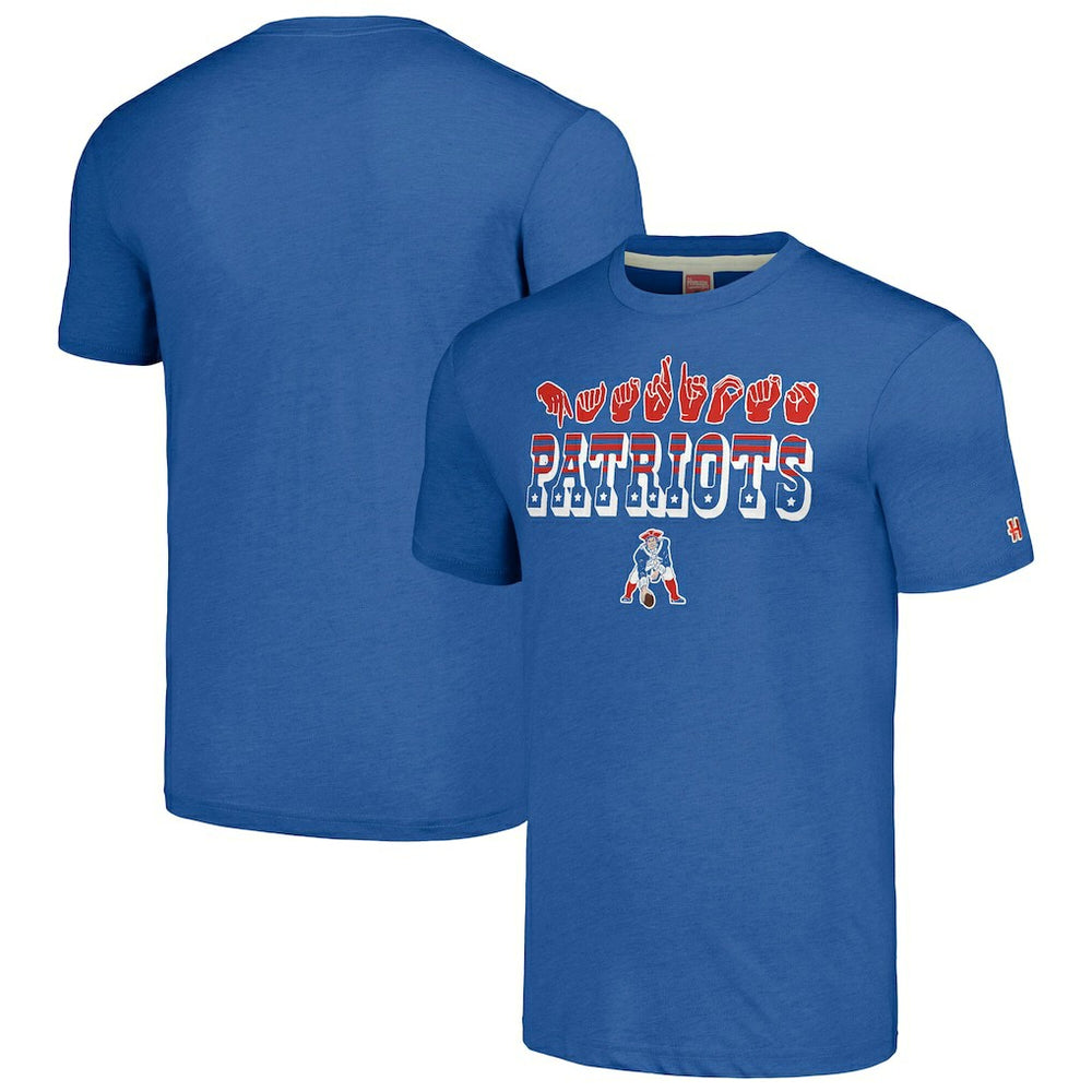 New England Patriots Homage Unisex The NFL ASL Collection by Love Sign American Sign Language T-Shirt - Blue T-shirts
