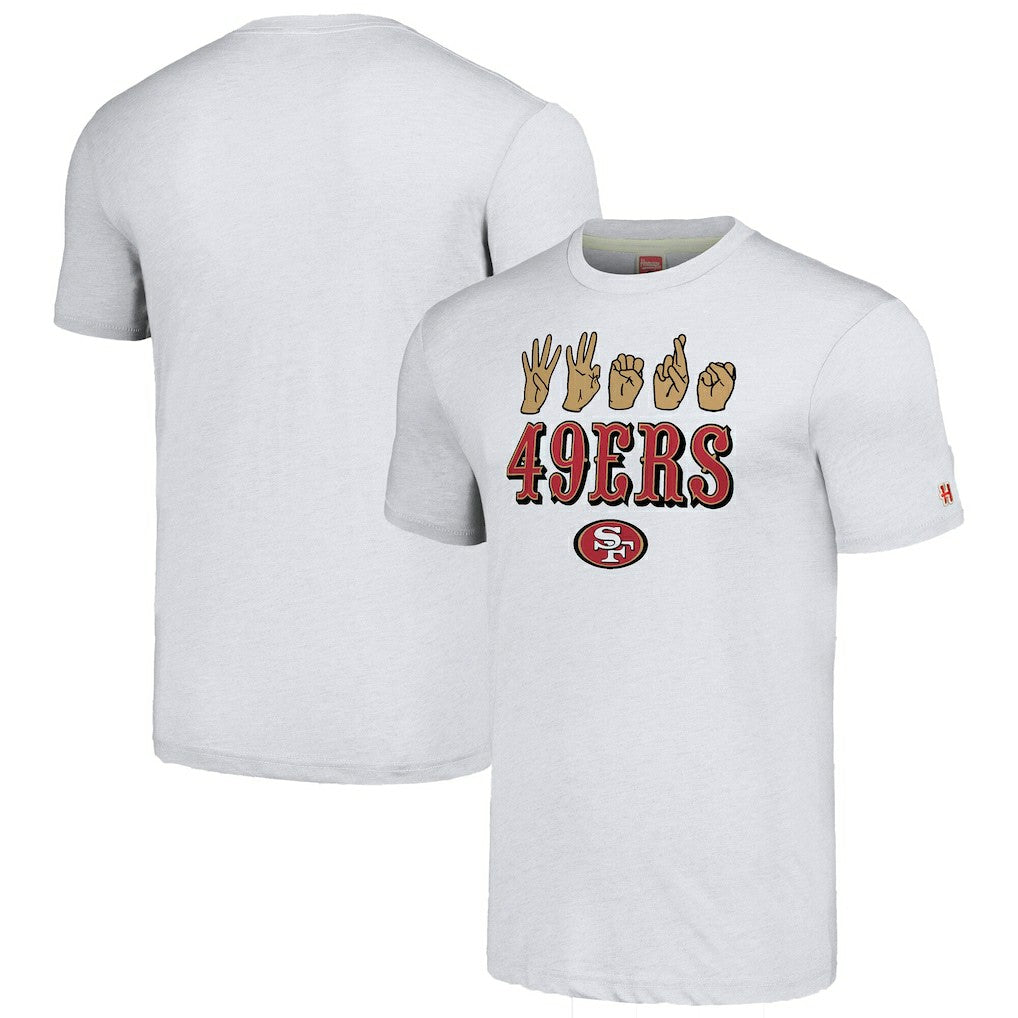 San Francisco 49ers Homage Unisex The NFL ASL Collection by Love Sign American Sign Language T-Shirt - Ash T-shirts