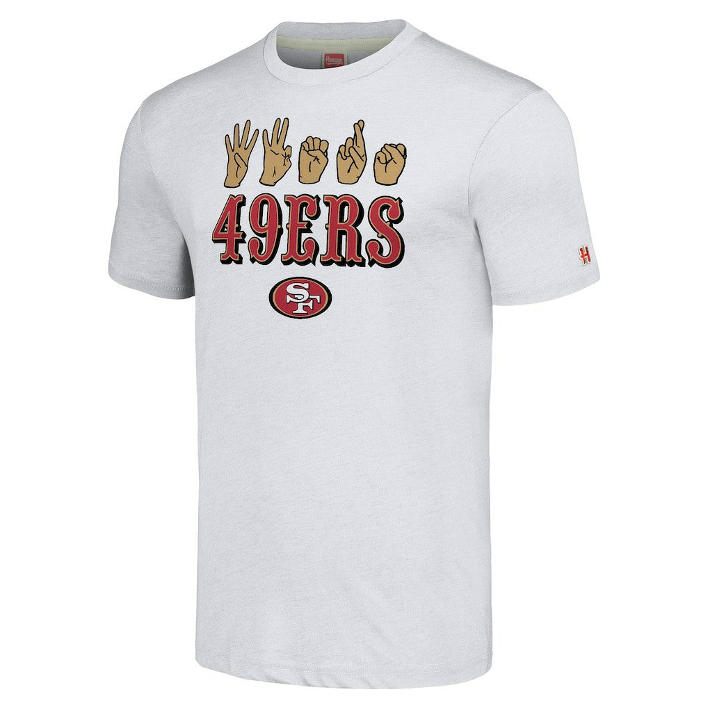 San Francisco 49ers Homage Unisex The NFL ASL Collection by Love Sign American Sign Language T-Shirt - Ash T-shirts