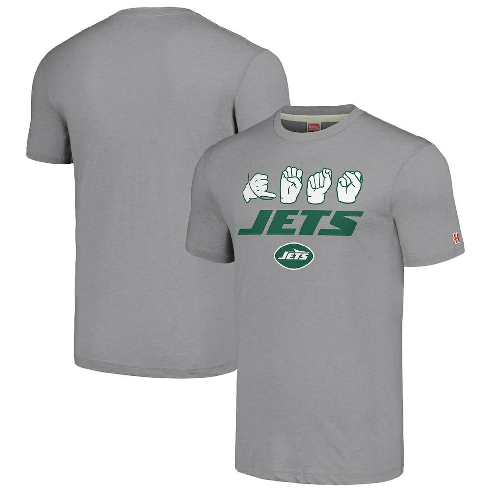 New York Jets Homage Unisex The NFL ASL Collection by Love Sign American Sign Language T-Shirt - Grey T-shirts
