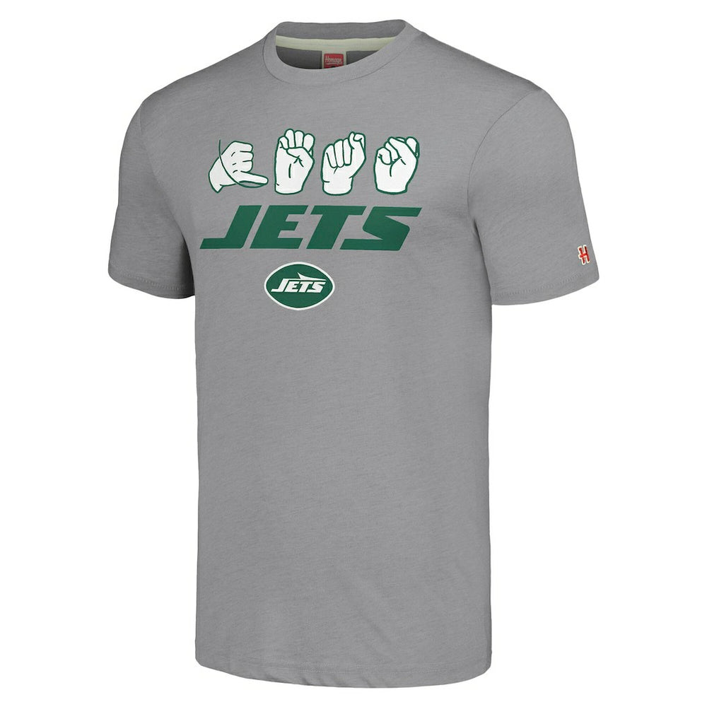 New York Jets Homage Unisex The NFL ASL Collection by Love Sign American Sign Language T-Shirt - Grey T-shirts