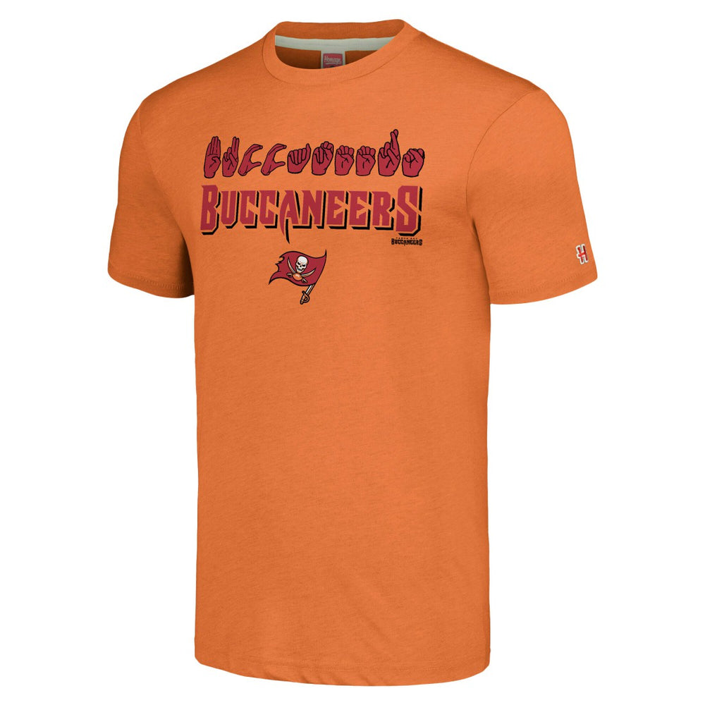 Tampa Bay Buccaneers Homage Unisex The NFL ASL Collection by Love Sign American Sign Language T-Shirt - Orange T-shirts