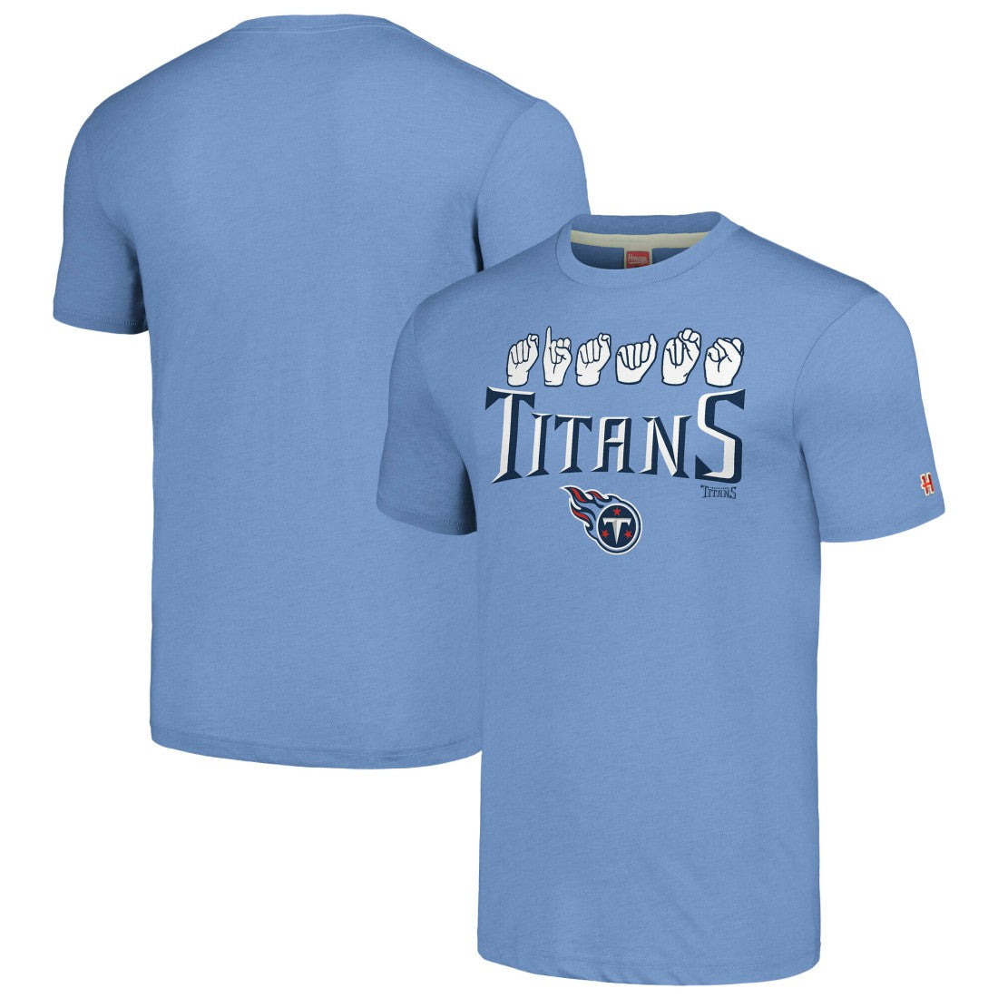 Tennessee Titans Homage Unisex The NFL ASL Collection by Love Sign American Sign Language T-Shirt - Light Blue T-shirts