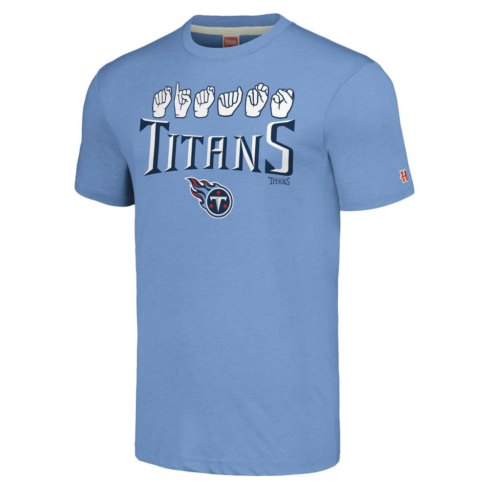 Tennessee Titans Homage Unisex The NFL ASL Collection by Love Sign American Sign Language T-Shirt - Light Blue T-shirts