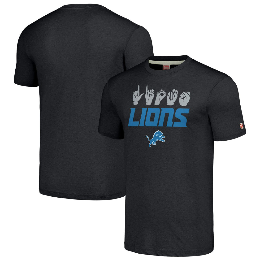 Detroit Lions Homage Unisex The NFL ASL Collection by Love Sign American Sign Language T-Shirt - Charcoal T-shirts