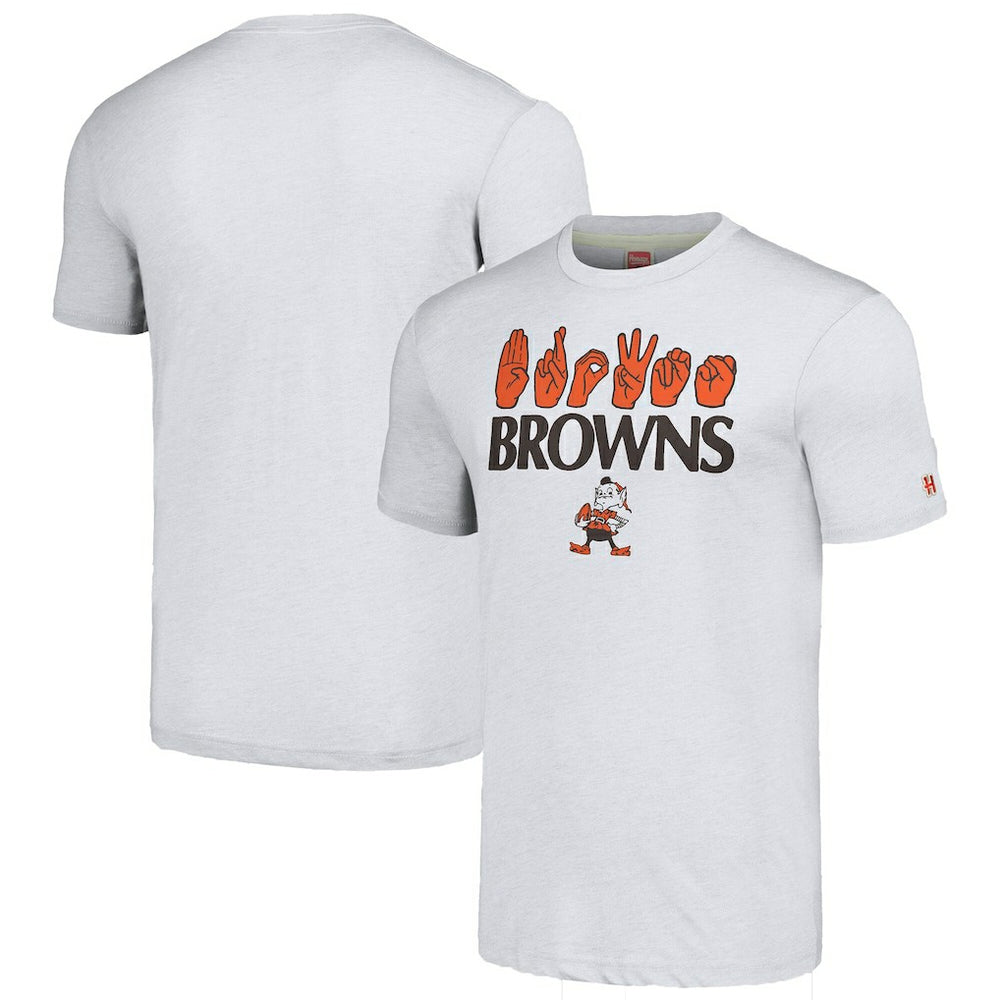 Cleveland Browns Homage Unisex The NFL ASL Collection by Love Sign American Sign Language T-Shirt - Ash T-shirts