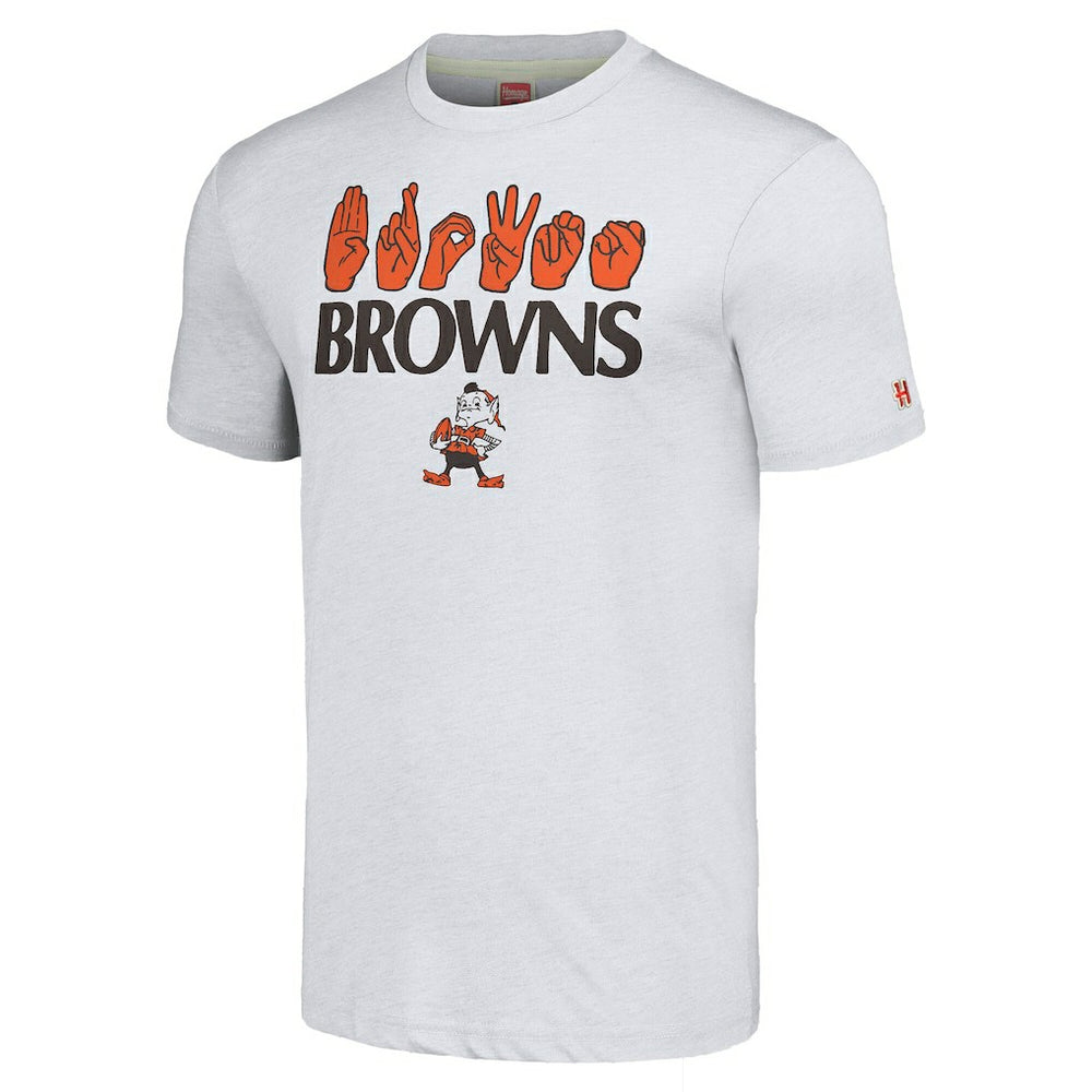Cleveland Browns Homage Unisex The NFL ASL Collection by Love Sign American Sign Language T-Shirt - Ash T-shirts