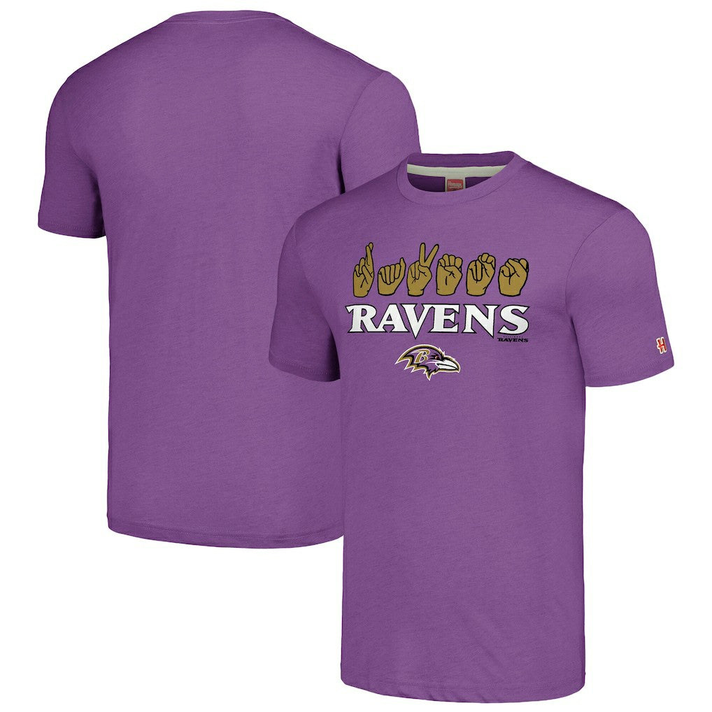 Baltimore Ravens Homage Unisex The NFL ASL Collection by Love Sign American Sign Language T-Shirt - Purple T-shirts