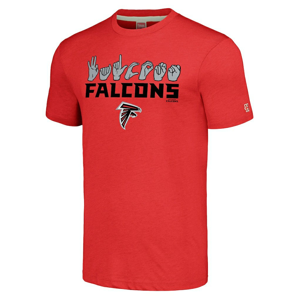 Atlanta Falcons Homage Unisex The NFL ASL Collection by Love Sign American Sign Language T-Shirt - Red T-shirts