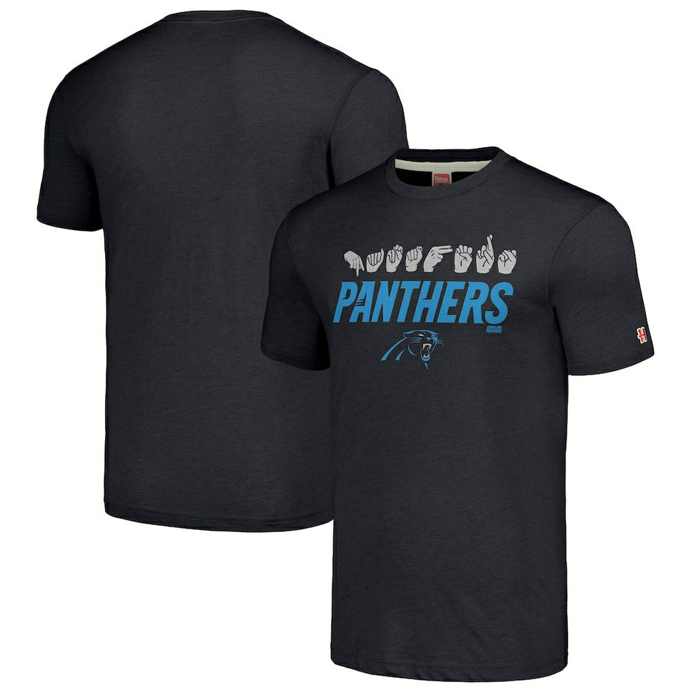 Carolina Panthers Homage Unisex The NFL ASL Collection by Love Sign American Sign Language T-Shirt - Charcoal T-shirts