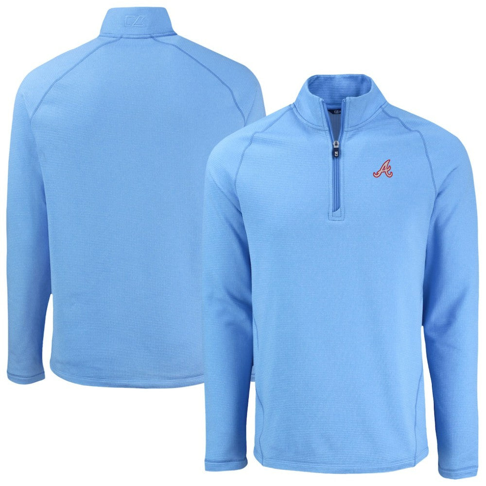Atlanta Braves Cutter & Buck Peshastin Eco Fleece Recycled Raglan Quarter-Zip Top - Heather Light Blue Tops