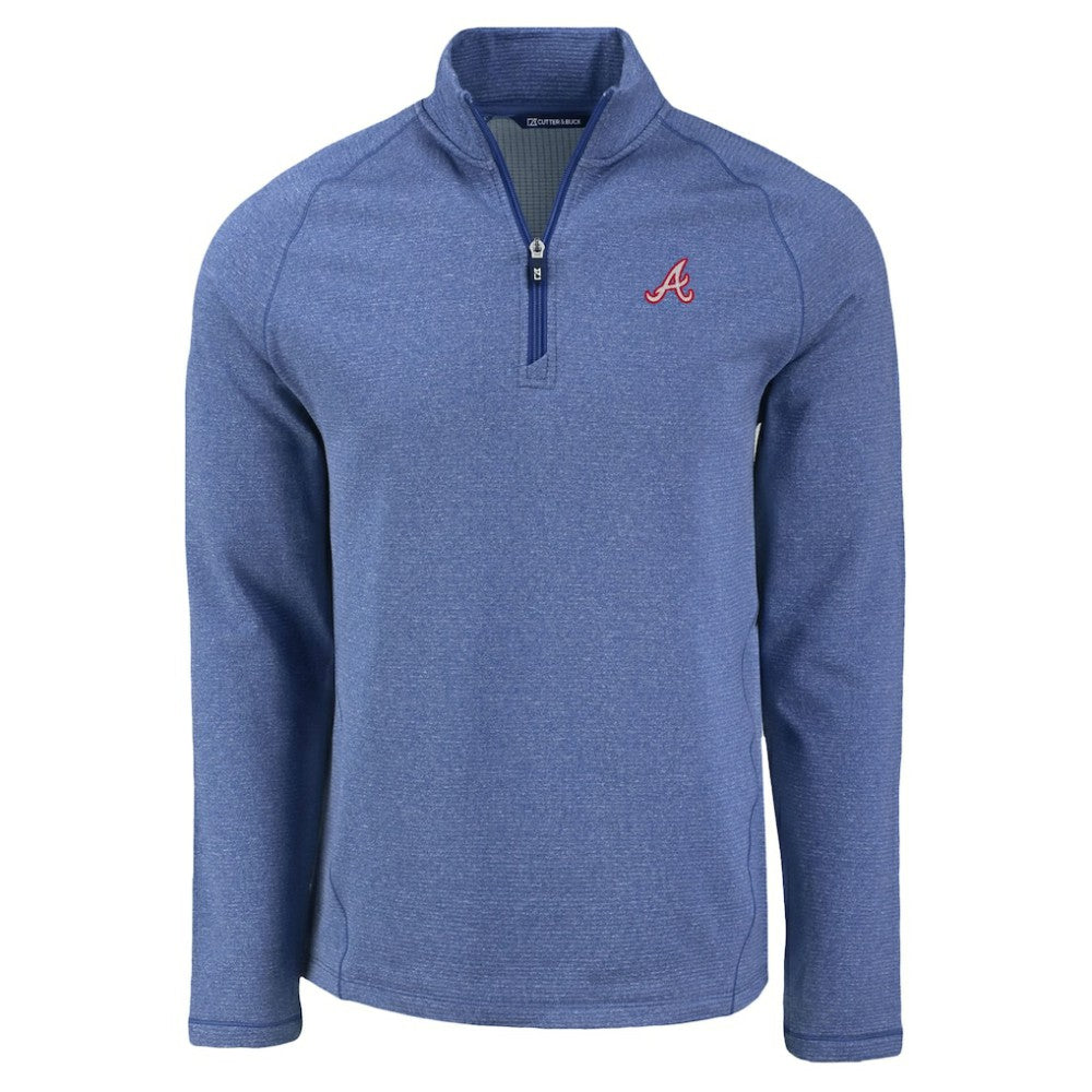 Atlanta Braves Cutter & Buck Peshastin Eco Fleece Recycled Raglan Quarter-Zip Top - Heather Blue Tops