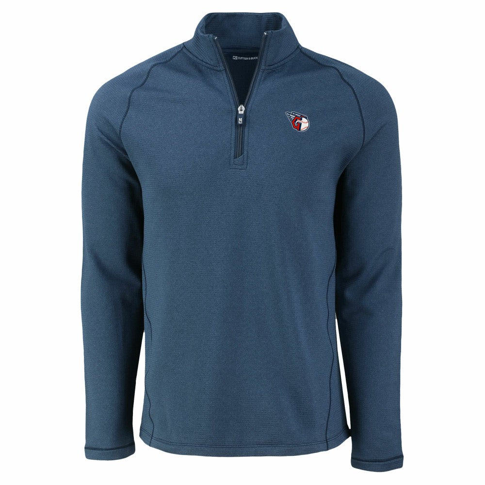 Cleveland Guardians Cutter & Buck Peshastin Eco Fleece Recycled Raglan Quarter-Zip Top - Heather Navy Tops