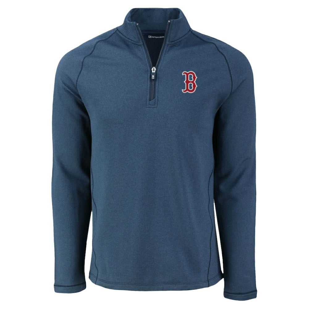 Boston Red Sox Cutter & Buck Peshastin Eco Fleece Recycled Raglan Quarter-Zip Top - Heather Navy Tops