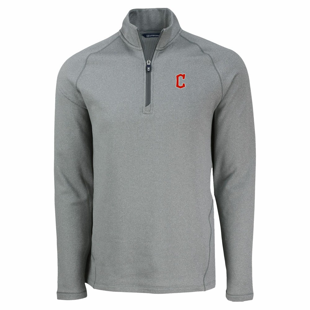 Cleveland Guardians Cutter & Buck Peshastin Eco Fleece Recycled Raglan Quarter-Zip Top - Heather Gray Tops