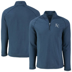 Kansas City Royals Cutter & Buck Peshastin Eco Fleece Recycled Raglan Quarter-Zip Top - Heather Navy Tops