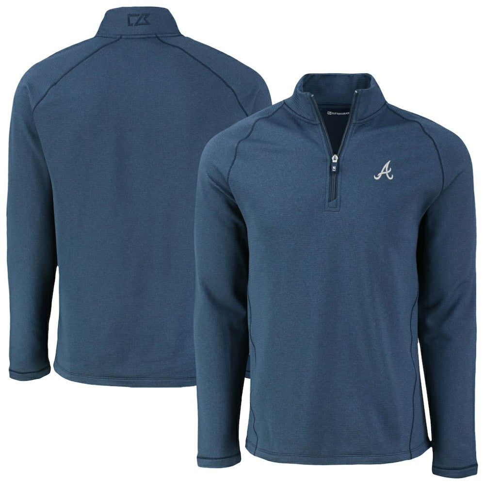 Atlanta Braves Cutter & Buck Peshastin Eco Fleece Recycled Raglan Quarter-Zip Top - Heather Navy Tops