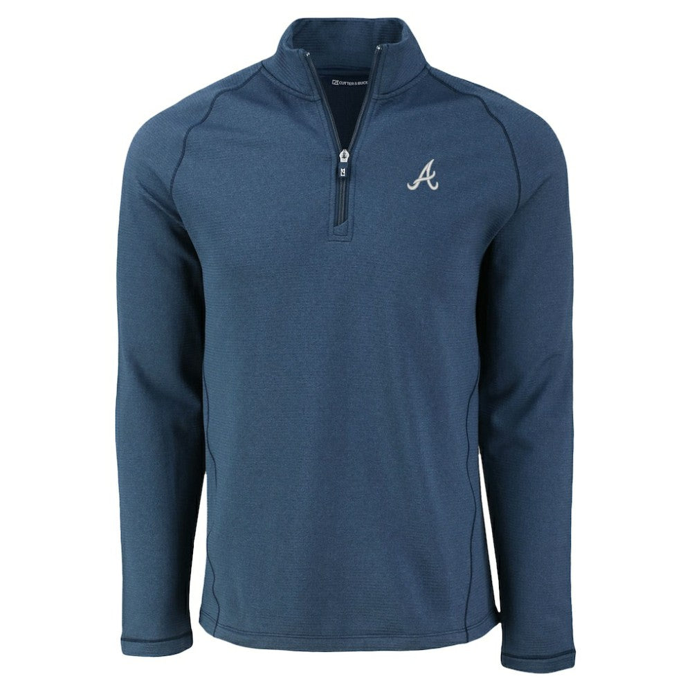 Atlanta Braves Cutter & Buck Peshastin Eco Fleece Recycled Raglan Quarter-Zip Top - Heather Navy Tops