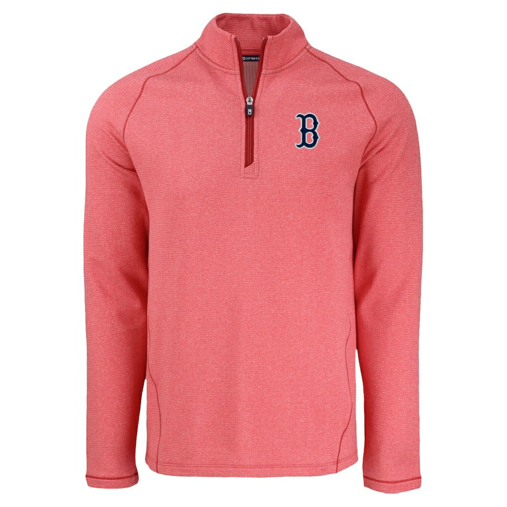 Boston Red Sox Cutter & Buck Peshastin Eco Fleece Recycled Raglan Quarter-Zip Top - Heather Red Tops