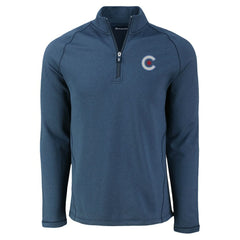 Chicago Cubs Cutter & Buck Peshastin Eco Fleece Recycled Raglan Quarter-Zip Top - Heather Navy Tops