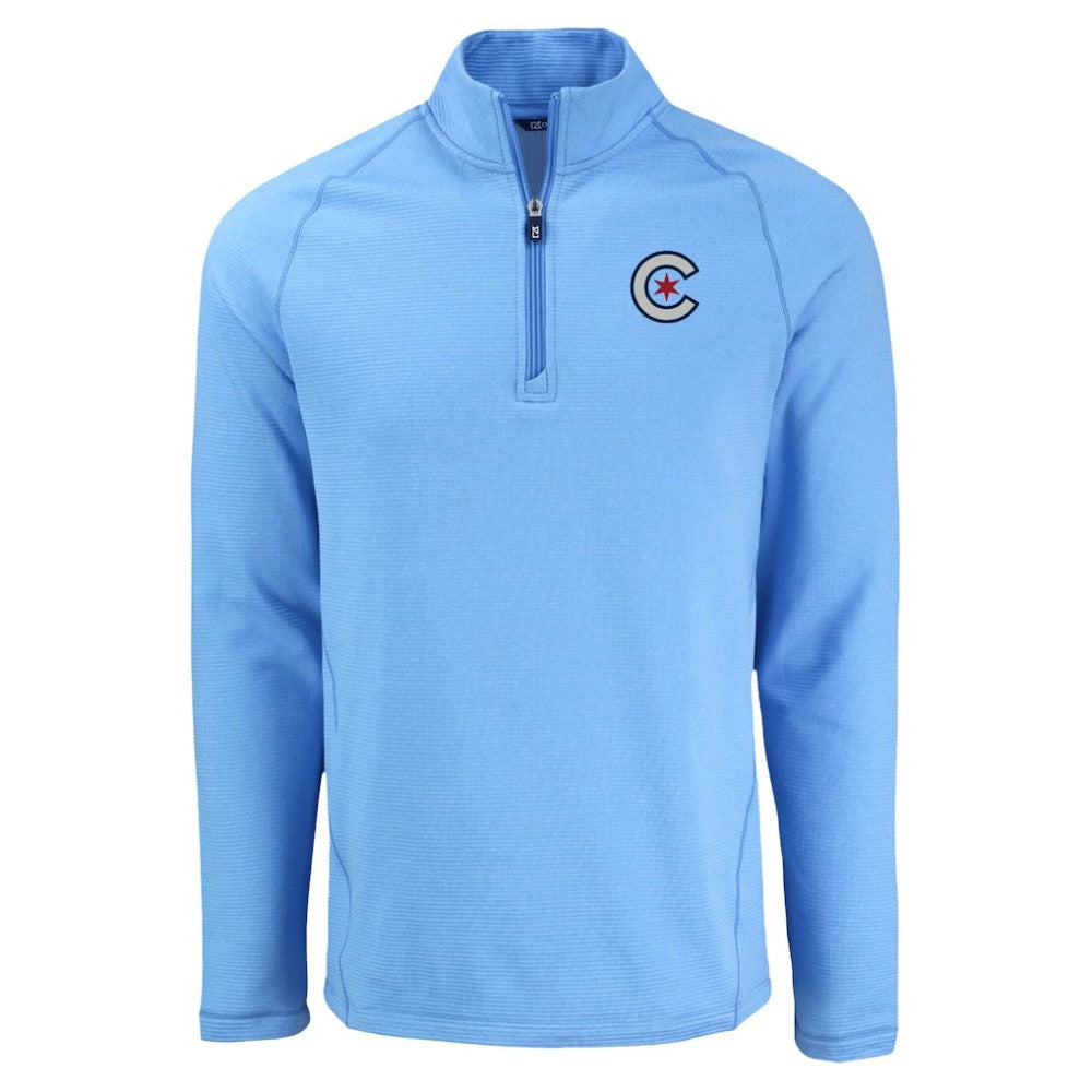 Chicago Cubs Cutter & Buck Peshastin Eco Fleece Recycled Raglan Quarter-Zip Top - Heather Light Blue Tops