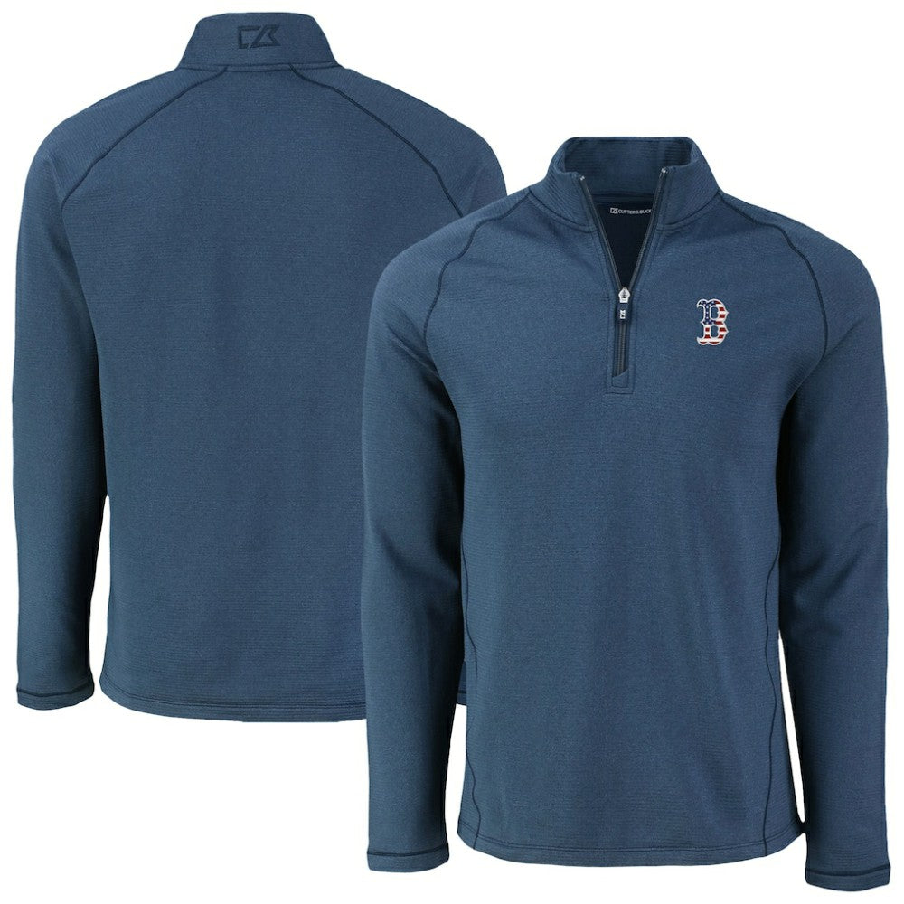 Boston Red Sox Cutter & Buck Peshastin Eco Fleece Recycled Raglan Quarter-Zip Top - Heather Navy Tops