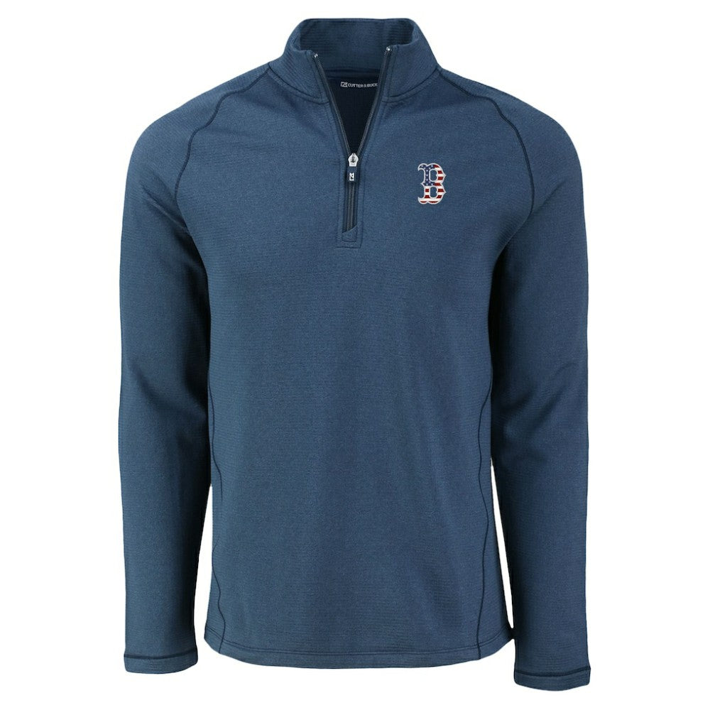 Boston Red Sox Cutter & Buck Peshastin Eco Fleece Recycled Raglan Quarter-Zip Top - Heather Navy Tops