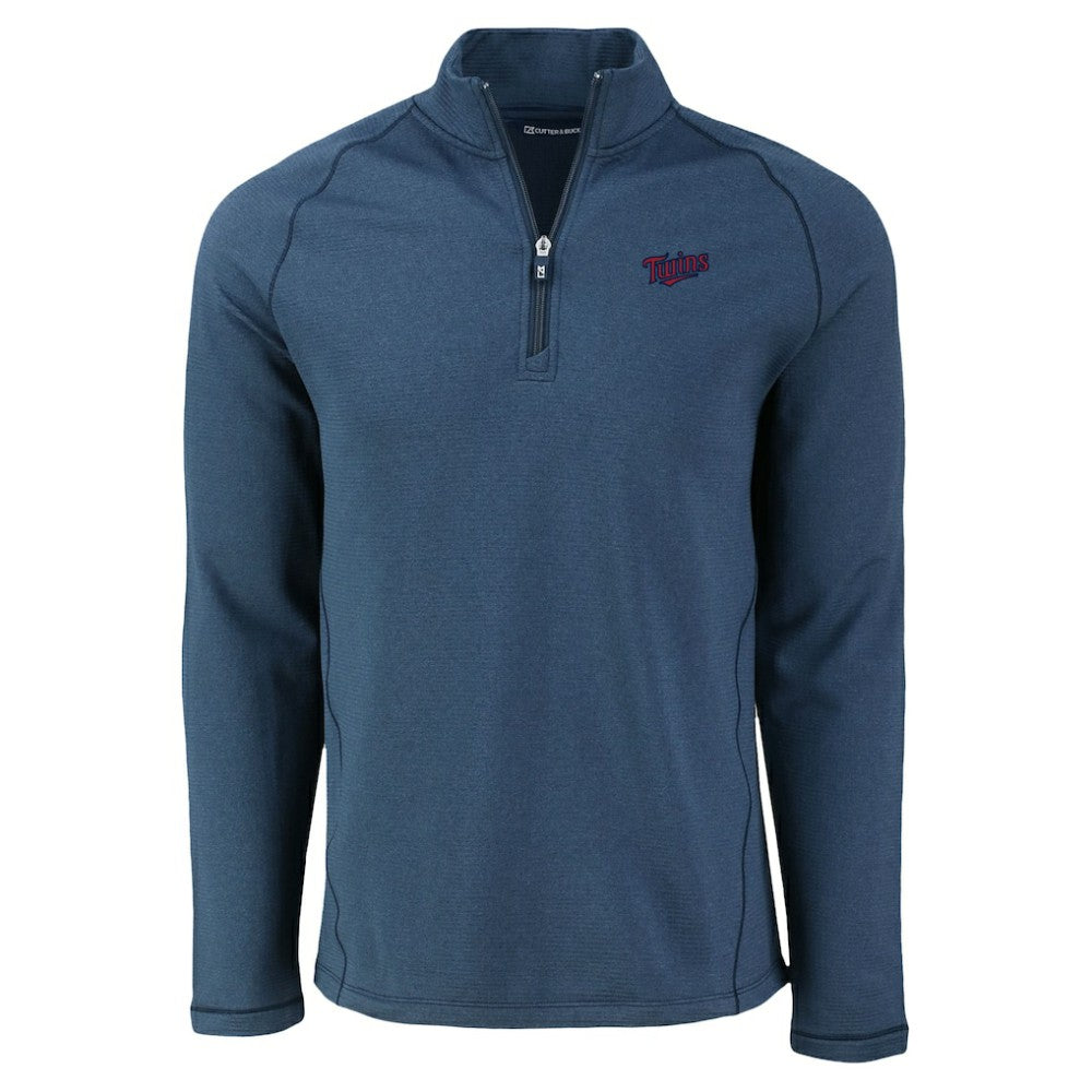 Minnesota Twins Cutter & Buck Peshastin Eco Fleece Recycled Raglan Quarter-Zip Top - Heather Navy Tops