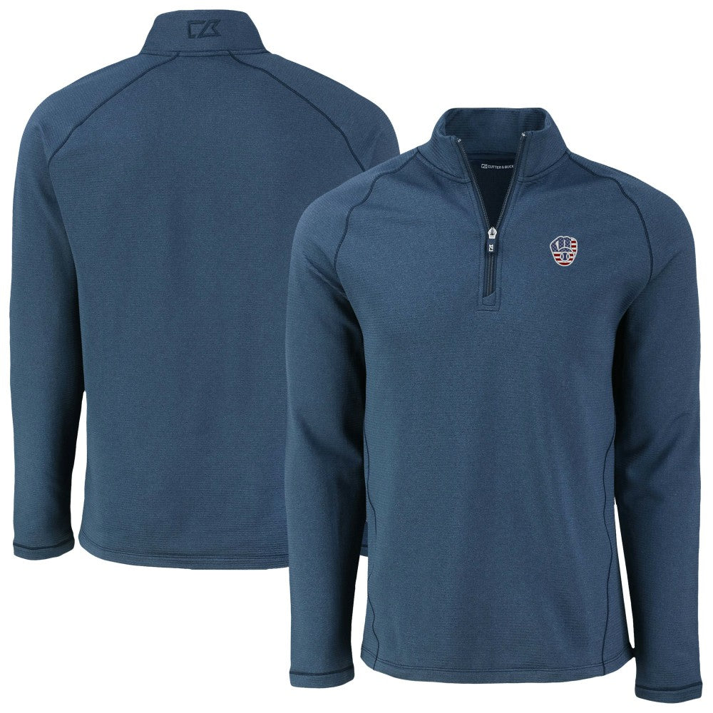 Milwaukee Brewers Cutter & Buck Peshastin Eco Fleece Recycled Raglan Quarter-Zip Top - Heather Navy Tops