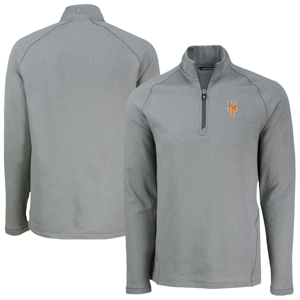 New York Mets Cutter & Buck Peshastin Eco Fleece Recycled Raglan Quarter-Zip Top - Heather Gray Tops