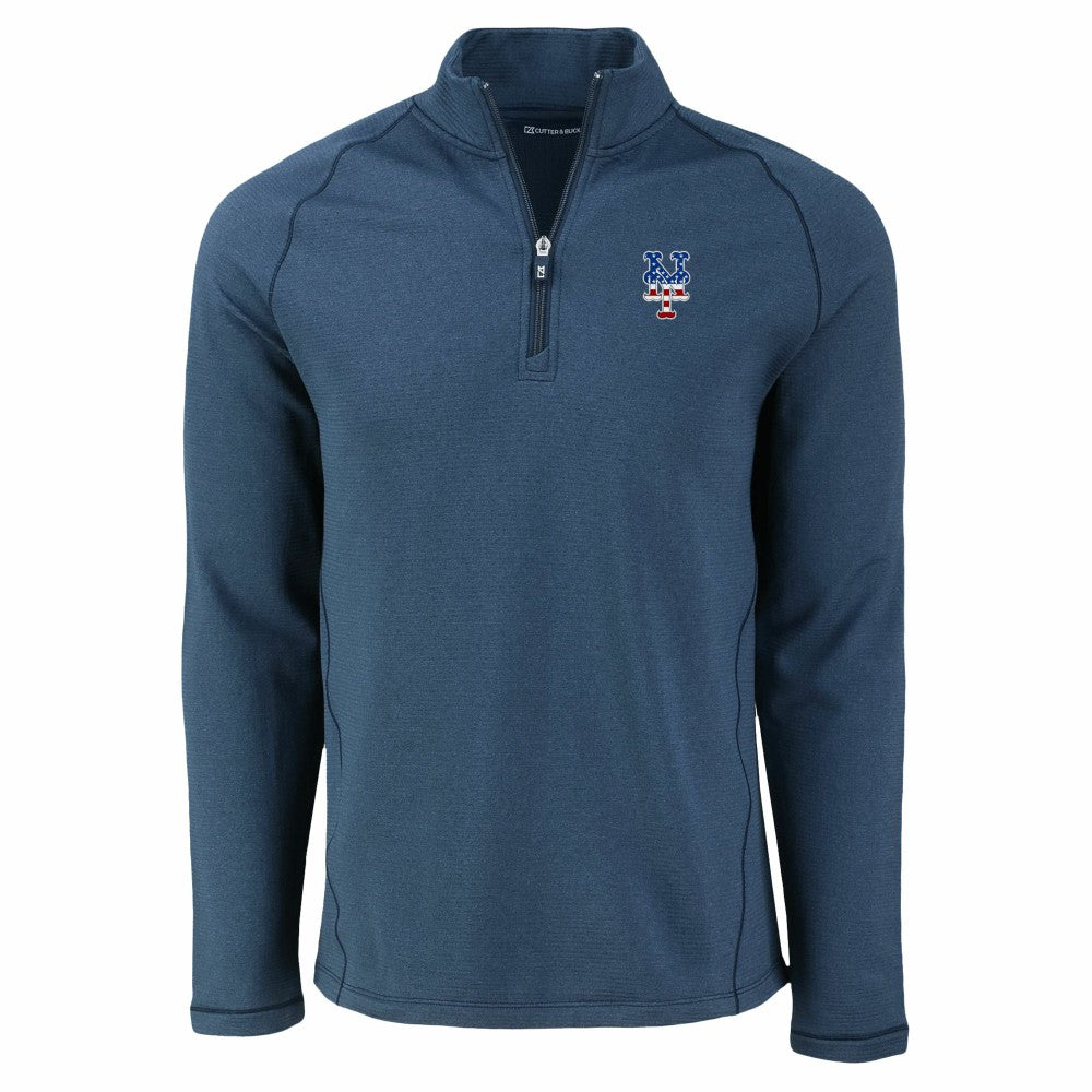 New York Mets Cutter & Buck Peshastin Eco Fleece Recycled Raglan Quarter-Zip Top - Heather Navy Tops