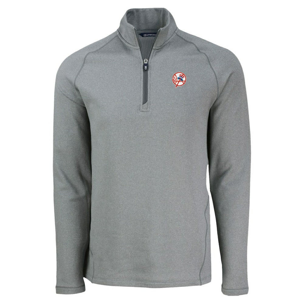 New York Yankees Cutter & Buck Peshastin Eco Fleece Recycled Raglan Quarter-Zip Top - Heather Gray Tops